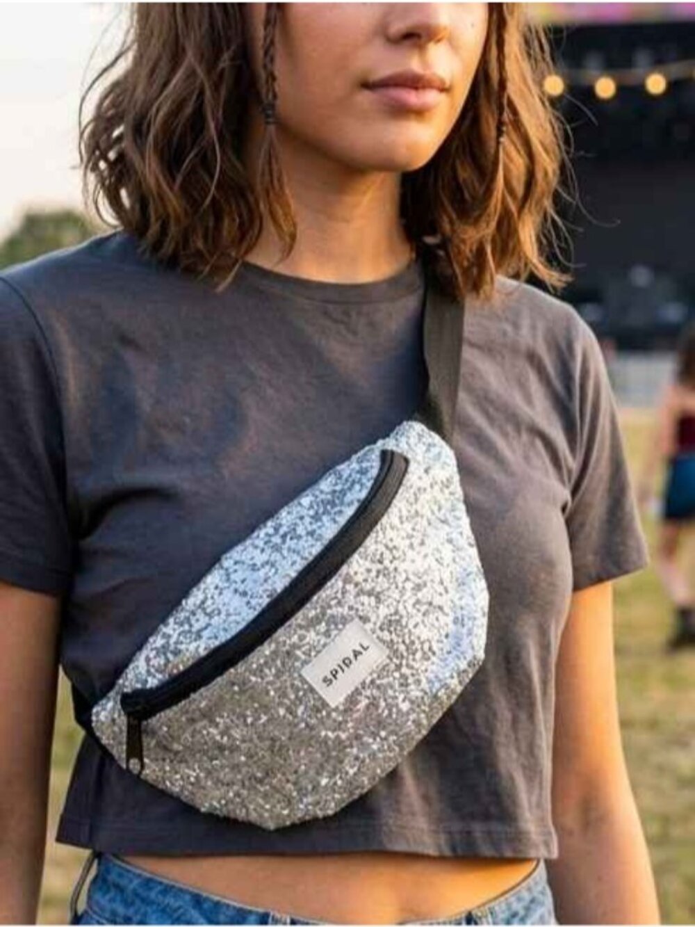 Spiral UK Silver Glitter Crossbody Belt Bag, Cyber Festival, Rave, Concert NWOT